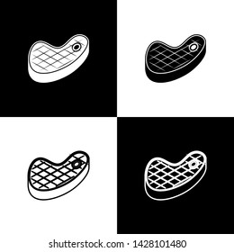 Set Steak meat icons isolated on black and white background. Vector Illustration