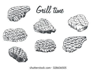 A Set of Steaks. Vector Illustration