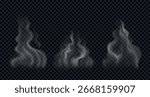 Set of steam from coffee, tea or hot food. Realistic vector illustration of wawy smoke isolated on transparent backdrop