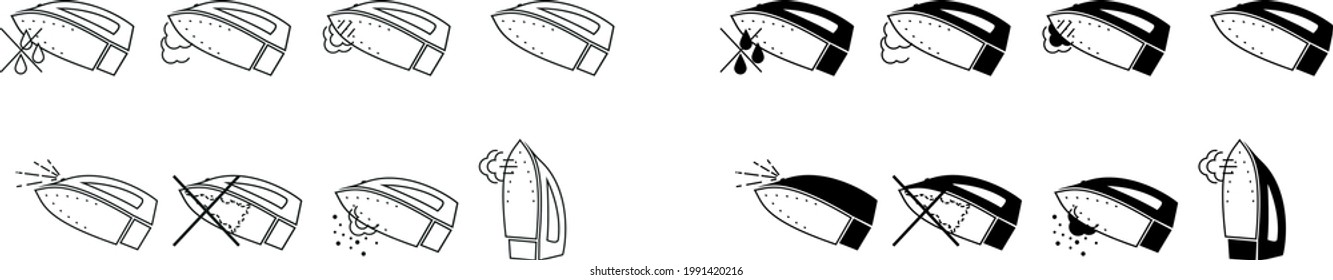 Set of steam iron function , vector illustration