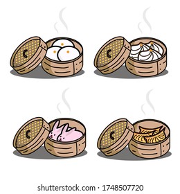 set of steamed dumplings dim sum, illustration