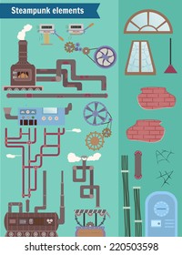 Set steampunk elements. Create your own game location or use sample elements for your design.