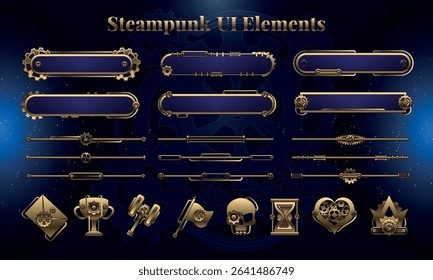 Set of Steampunk Fantasy Elements for user interface, poster, video. Fantasy mechanic HUD. Template for rpg game interface. Vector Illustration EPS10