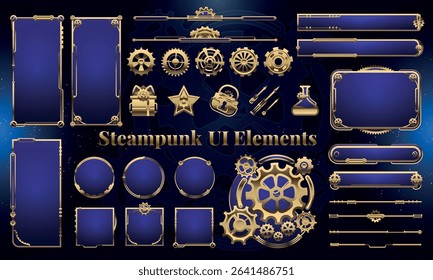 Set of Steampunk Fantasy Elements for user interface, poster, video. Fantasy mechanic HUD. Template for rpg game interface. Vector Illustration EPS10