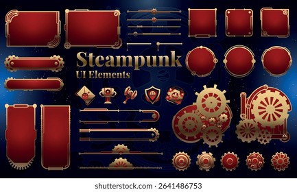 Set of Steampunk Fantasy Elements for user interface, poster, video. Fantasy mechanic HUD. Template for rpg game interface. Vector Illustration EPS10