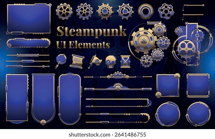 Set of Steampunk Fantasy Elements for user interface, poster, video. Fantasy mechanic HUD. Template for rpg game interface. Vector Illustration EPS10