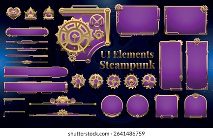 Set of Steampunk Fantasy Elements for user interface, poster, video. Fantasy mechanic HUD. Template for rpg game interface. Vector Illustration EPS10