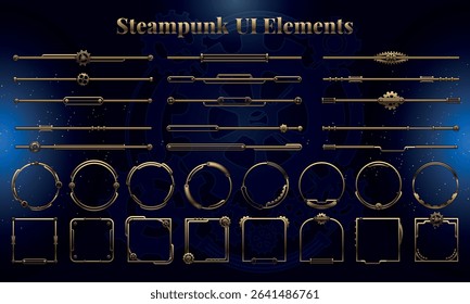 Set of Steampunk Fantasy Elements for user interface, poster, video. Fantasy mechanic HUD. Template for rpg game interface. Vector Illustration EPS10