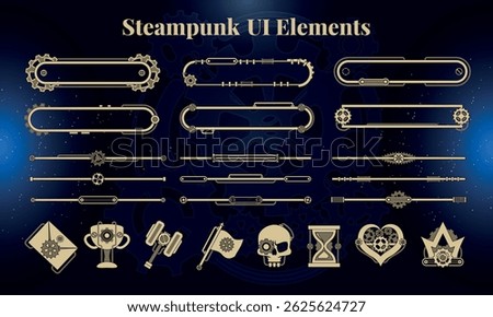 Set of Steampunk Fantasy Elements for user interface, poster, video. Fantasy mechanic HUD. Template for rpg game interface. Vector Illustration EPS10