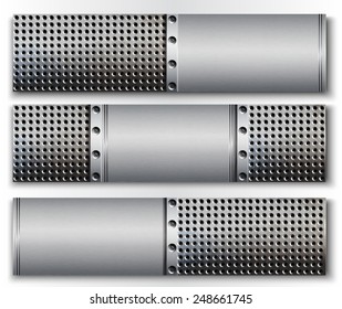 Set of steel banners with perforated background 
