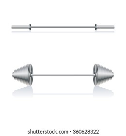 A set of  steel barbells with a mirror reflection third part, vector illustration.