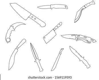 Set of steel kitchen knives icons carving, paring,Sharp kitchen knife icon vector illustration isolated on white background.