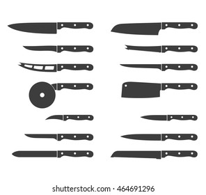 Set of steel kitchen knives icons carving, paring, and utility sharp tool cooking equipment collection. Sharp kitchen knife icon vector illustration isolated on white background