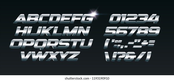 Set of steel letters. Font for dynamic compositions, like sports events and promotions or logos. Typography design, metal style, - Shutterstock ID 1193190910