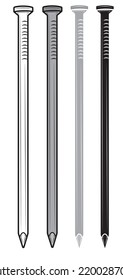 Set of Steel nail in isolate on a white background. Vector illustration.