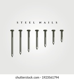 set of steel nail object isolated vector symbol illustration design