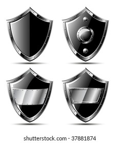 Set of steel shields isolated on white - vector