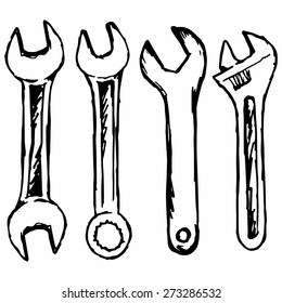 Set steel spanners. Doodle style