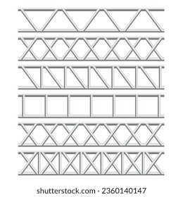 Set of steel truss beam elements. Metal construction. Horizontal steel structure for traffic signs. Elements of steel structure shield. Chromed pipes. Vector illustration