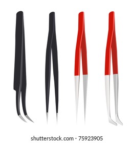 Set of steel tweezers