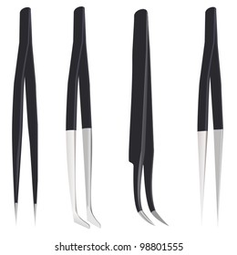 Set of steel tweezers