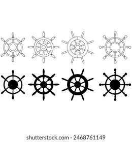 Set of steering ship wheels vector illustration. Wheel symbol.