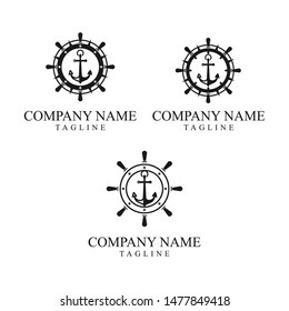 Set of steering wheel anchor  logo design vector download