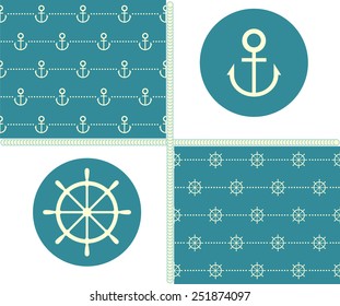 Set the steering wheel and anchor patterns. Vector.