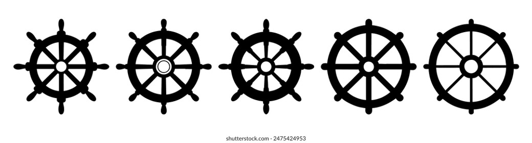 Set of steering wheel icon. Captain's steering wheel. Ship wheel. Isolated vector illustration on a white background.