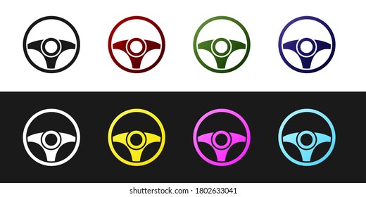 Set Steering wheel icon isolated on black and white background. Car wheel icon. Vector.