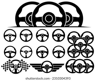 Set Steering Wheel icon logo design. template black  automobile accessories vector illustration	