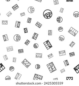 Set Steering wheel, Location with taxi, Taximeter and Laptop call service on seamless pattern. Vector