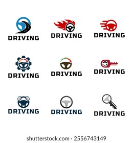 Set of Steering wheel logo. Automobile steer wheel illustration on white background