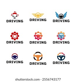 Set of Steering wheel logo. Automobile steer wheel illustration on white background