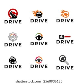 Set of Steering wheel logo. Automobile steer wheel illustration on white background