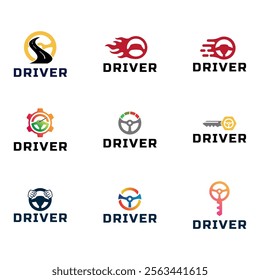 Set of Steering wheel logo. Automobile steer wheel illustration on white background