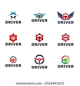 Set of Steering wheel logo. Automobile steer wheel illustration on white background