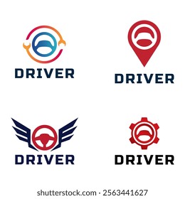 Set of Steering wheel logo. Automobile steer wheel illustration on white background