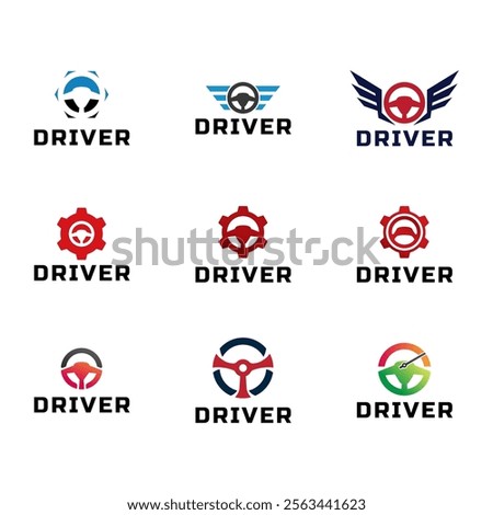 Set of Steering wheel logo. Automobile steer wheel illustration on white background