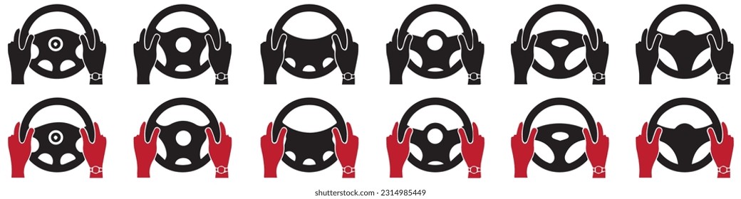 Set of steering wheel vector icons. Car wheel icon. Car control. Vector 10 EPS.