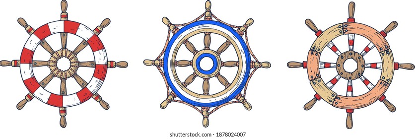 A set of steering wheels for the ship.