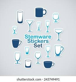 Set of stemware icon stickers far app and web design