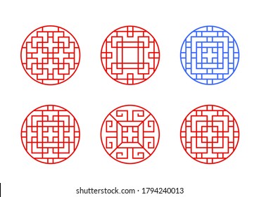 Set of Stencil Chinese circle window frame, vector