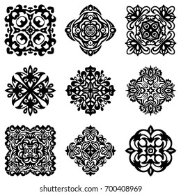 set of stencil damask ornamental flourishes. luxury victorian design signs