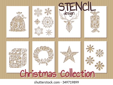 Set of Stencil design templates. Christmas collection. Vector illustration