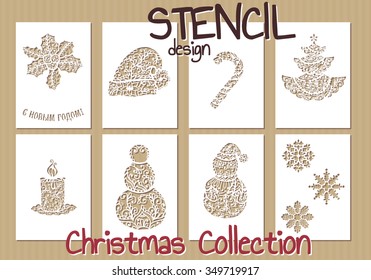 Set of Stencil design templates. Christmas collection. Vector illustration