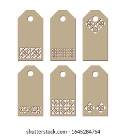 Set stencil labels with a carved openwork pattern on a white background . Image suitable for laser cutting, paper cutting etc