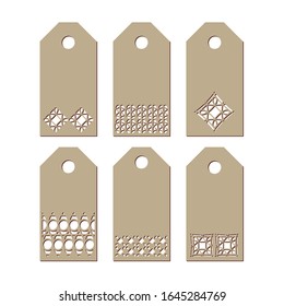 Set stencil labels with a carved openwork pattern on a white background . Image suitable for laser cutting, paper cutting etc