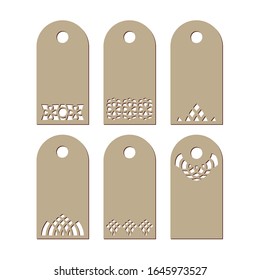 Set stencil labels with a carved openwork pattern on a white background . Image suitable for laser cutting, paper cutting etc