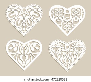 Set Stencil Lacy Hearts Carved Openwork Stock Vector (Royalty Free ...